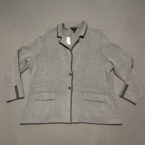 TALBOTS Sweater Blazer Women Size 2X Petite Pure Merino Wool Heavy Knit Chevron
